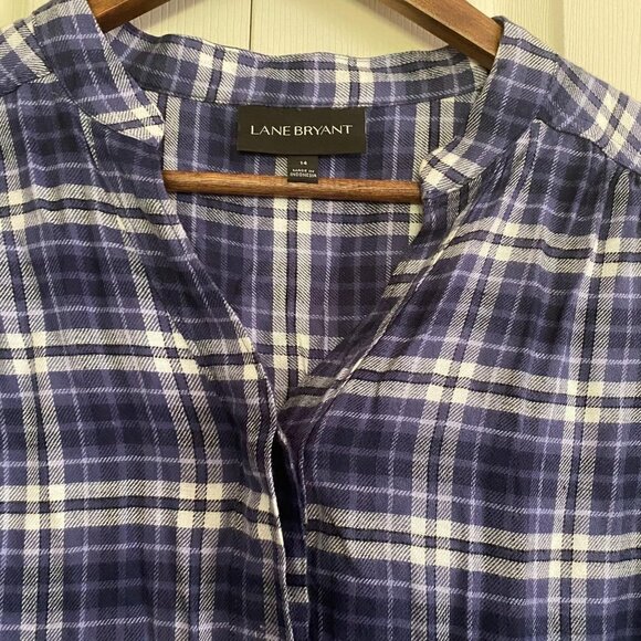 Lane Bryant Roll Tab Sleeve Plaid Button Up Soft High Low Tunic Blouse Size 14 - Picture 4 of 10